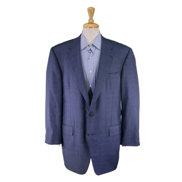 Samuelsohn Blue Check Windowpane Super 130's Wool 2-Btn Sportcoat Blazer 46L